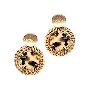 Chic Straw Trim Leopard Print Acrylic Round Post Earring MH-FE3883