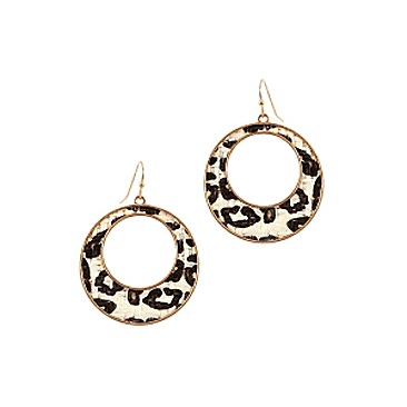 Metal Frame Leopard Print Straw Open-cut Round Earring MH-FE3900