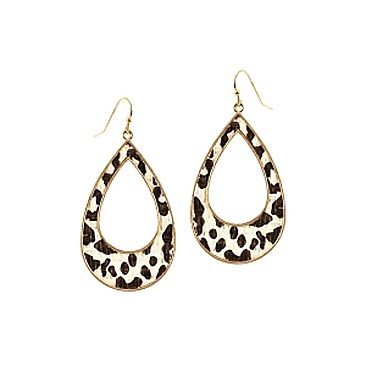 Metal Frame Leopard Print Straw Open-cut Teardrop Earring MH-FE3901