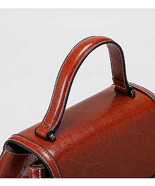 Genuine Leather Top-handle Satchel - Shoulder Bag