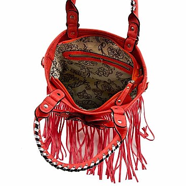 Raised Flower Fringe Hobo-Bag