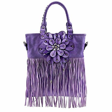 Raised Flower Fringe Hobo-Bag