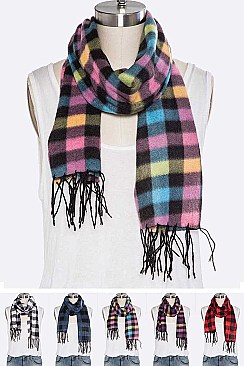 Pack of 12 Trendy Mix Plaid Fleeced Scarf Set