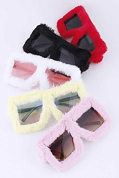 Pack of 12  Square Oversize Fuzzy Faux Fur Sunglasses