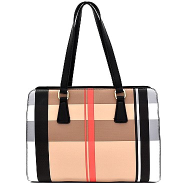 FGZ6272-LP Checker Plaid Print Multi-Compartment Tote