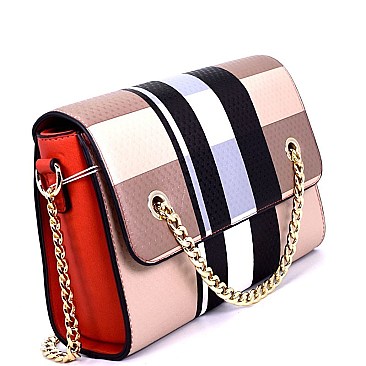 FGZ6282-LP Plaid Print Chain Accent Cross Body Shoulder Bag