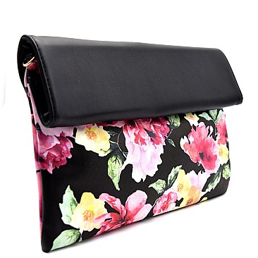 FL1291-LP Flower Print Roll-up Clutch