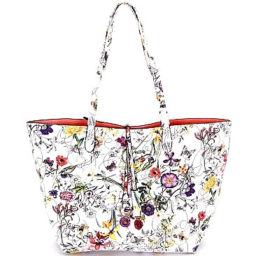 FL6001-LP Flower Print Reversible 2 in 1 Tote