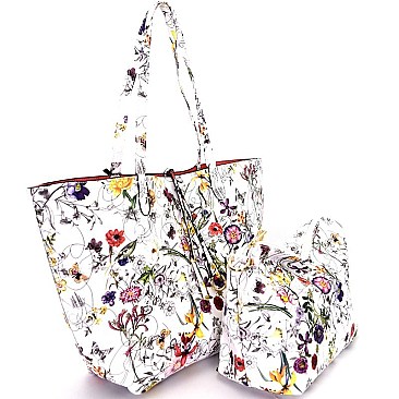 FL6001-LP Flower Print Reversible 2 in 1 Tote