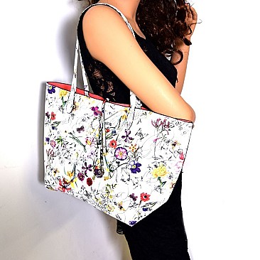 FL6001-LP Flower Print Reversible 2 in 1 Tote