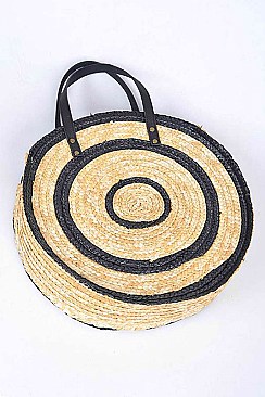 2Tone Raffia Straw Round Bag