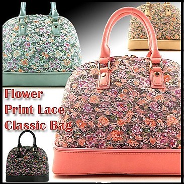 Stone Flower Print Lace Classic Bag