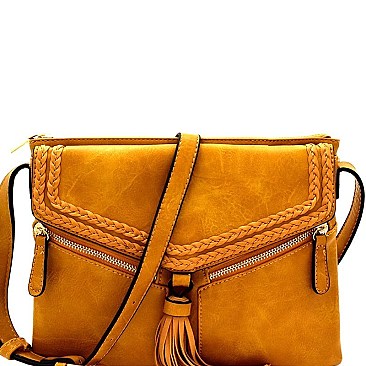 Tassel Accent Braided Multi-Pocket Shoulder Bag MH-FN0001