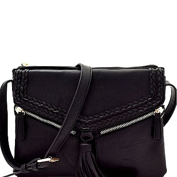 Tassel Accent Braided Multi-Pocket Shoulder Bag MH-FN0001