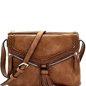 Tassel Accent Braided Multi-Pocket Shoulder Bag MH-FN0001