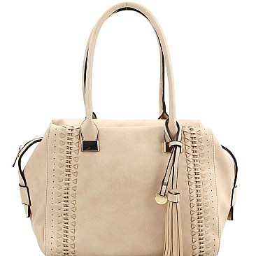 Classic Tassel Accent Laser-Cut Woven Detail Bohemian Tote MH-FN0004