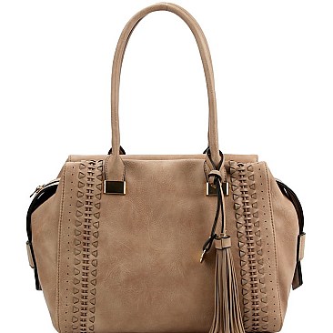 Classic Tassel Accent Laser-Cut Woven Detail Bohemian Tote MH-FN0004