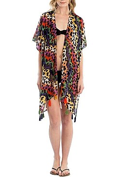 TASSEL LEOPARD KIMONO CARDIGAN
