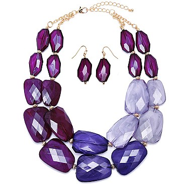 FS0520-LP Colorful Gem Necklace SET