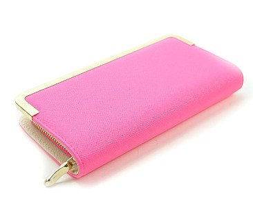 NEON COLOR METAL ACCENTED ROOMY WALLET