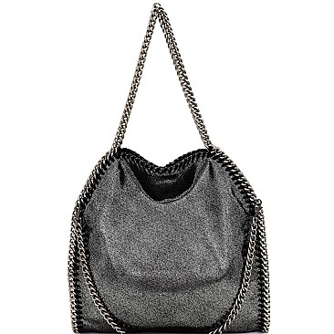 Chain Accent Metallic Satchel