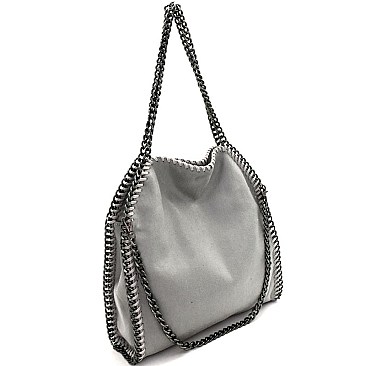 Chain Accent Metallic Satchel