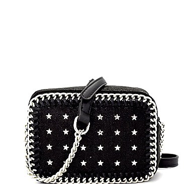 GF6631-LP Hematite-Tone Chain Star-Stud Accent Boxy Cross Body