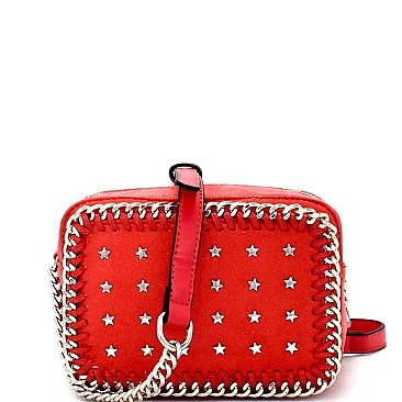 GF6631-LP Hematite-Tone Chain Star-Stud Accent Boxy Cross Body