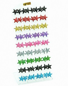 GLITTER STAR STUD EARRINGS - PACK OF 36 PAIR