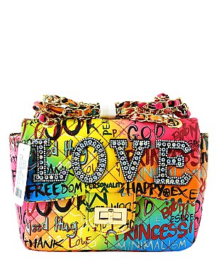 GRAFFITI QUILTED  LOVE CROSSBODY BAG