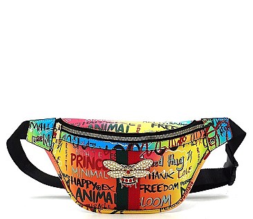 Multi Graffiti Bee Charm Fanny Pack - Waist Bag