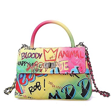 Large Graffiti Quilted Top-Handle Satchel Purse