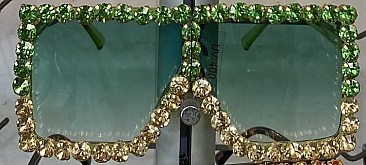 Flat Square Shield Rhinestone Decor Statement Sunglasses