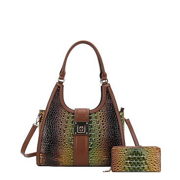 2- in-1 Embossed Tie/dye Croc Tote Set + Wallet BR