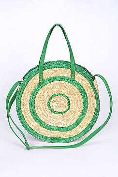 2Tone Raffia Straw Round Bag