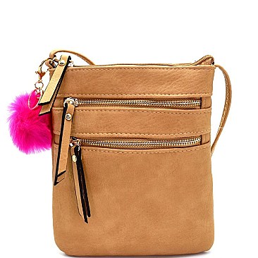 GY055-LP Pom Pom Accent Multi Pocket Cross Body