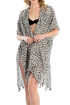 TASSEL CHEETAH KIMONO CARDIGAN