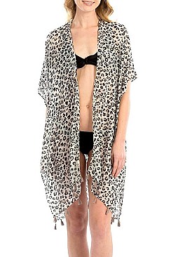 TASSEL CHEETAH KIMONO CARDIGAN