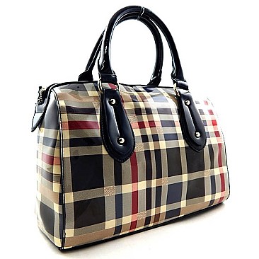 Classic Plaid Print Patent Hot Boston Satchel