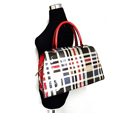 Classic Medium Size Print Patent Satchel