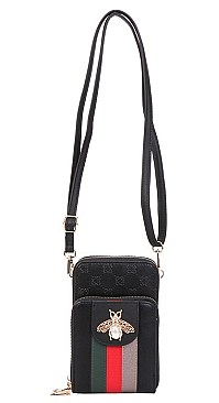 Queen-Bee Multi-Compartment Stripe Cell Phone - Crossbody Bag