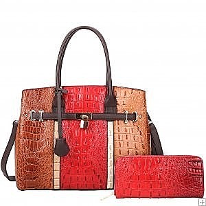 2 IN 1 ALLIGATOR SATCHEL WALLET SET