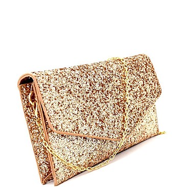 HD2972-LP Allover Glitter Flap Clutch