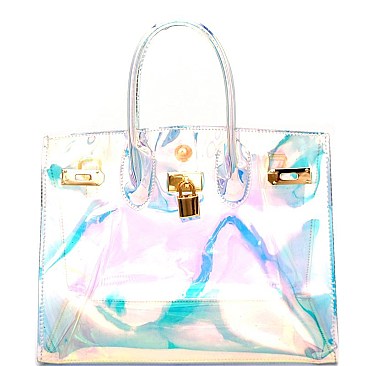 HD3024-LP Padlock Accent Transparent Clear Satchel