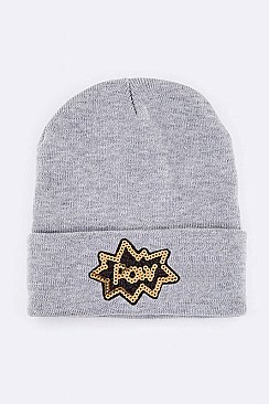 Trendy POW Sequins Patch Iconic Beanie LA-MKH3516P