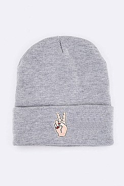 Chic Victory Sign Language Patch Iconic Beanie LA-MKH3515Q