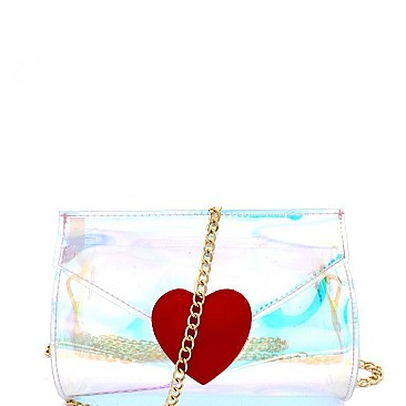 Heart Patch Hologram Transparent Clear Clutch Cross Body MH-HL001