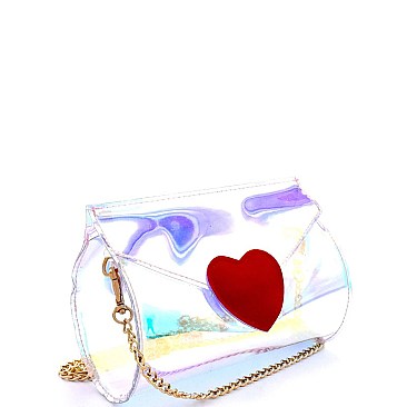 Heart Patch Hologram Transparent Clear Clutch Cross Body MH-HL001