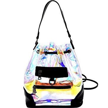 Hologram Transparent Clear Drawstring 2-Way Backpack Hobo MH-HL005