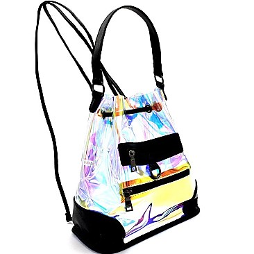 Hologram Transparent Clear Drawstring 2-Way Backpack Hobo MH-HL005